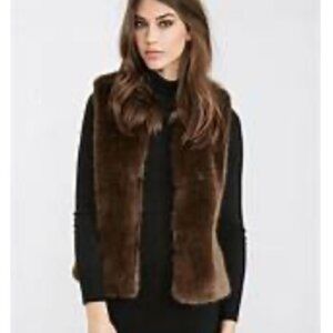 Investments SZ M Brown Faux Fur Front Zip Vest Vintage Classic Staple Mobwife